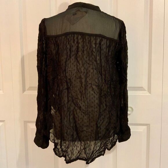 Urban Outfitters Kimchi Blue Black Sheer Tie Neckline Top Size Medium New - Picture 5 of 9